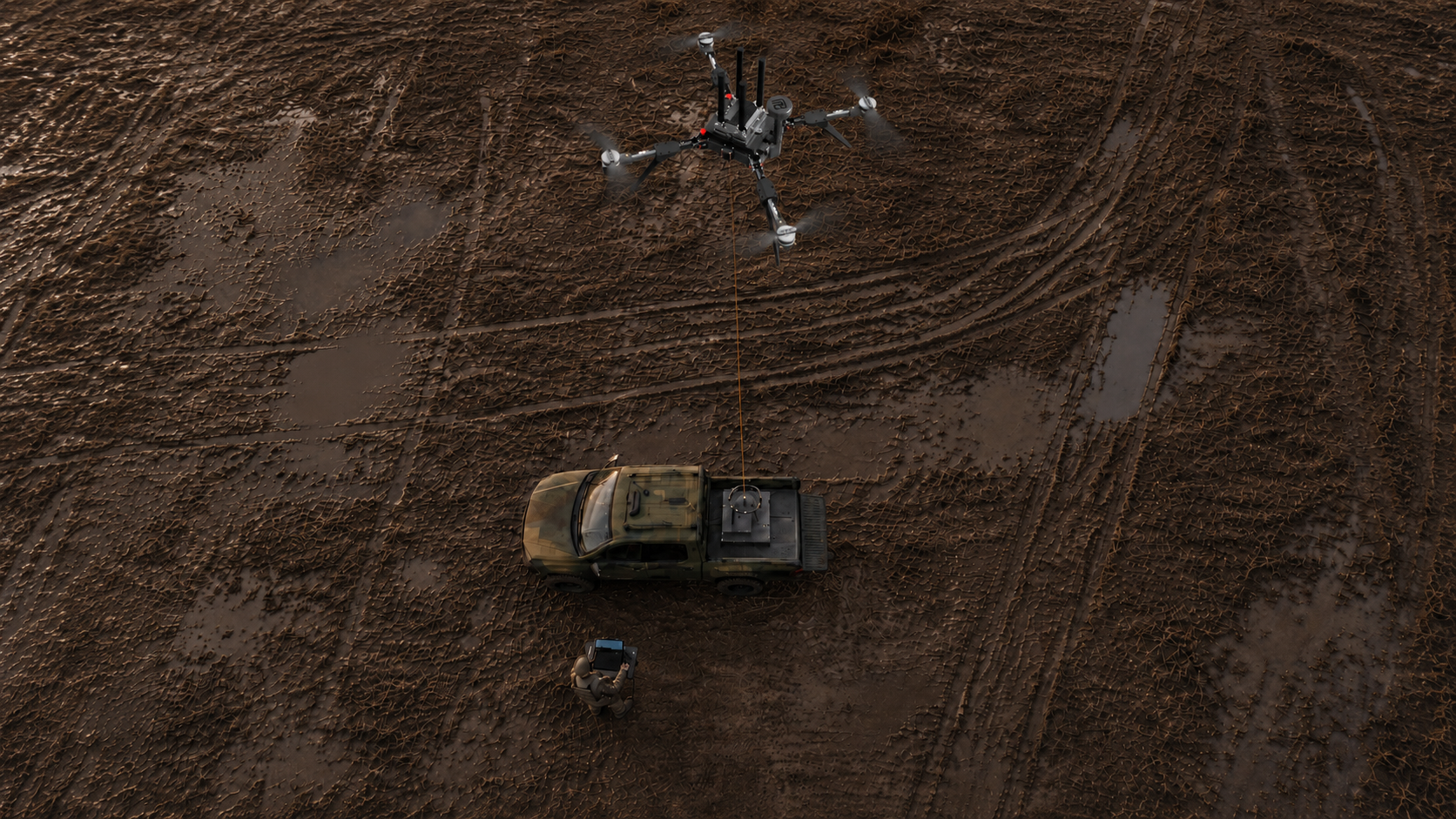 VECTIS Relay M2 in tether and TELEVATOR operation for stationary relay missions, elevated relay position and longer communication support.